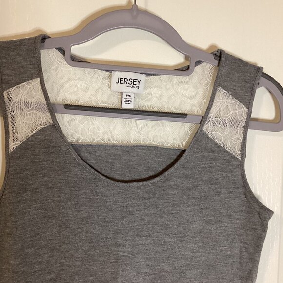 Jersey by Jacob Women's Lace Sleeveless T-Shirt Top Size P/S Gray - Picture 2 of 8